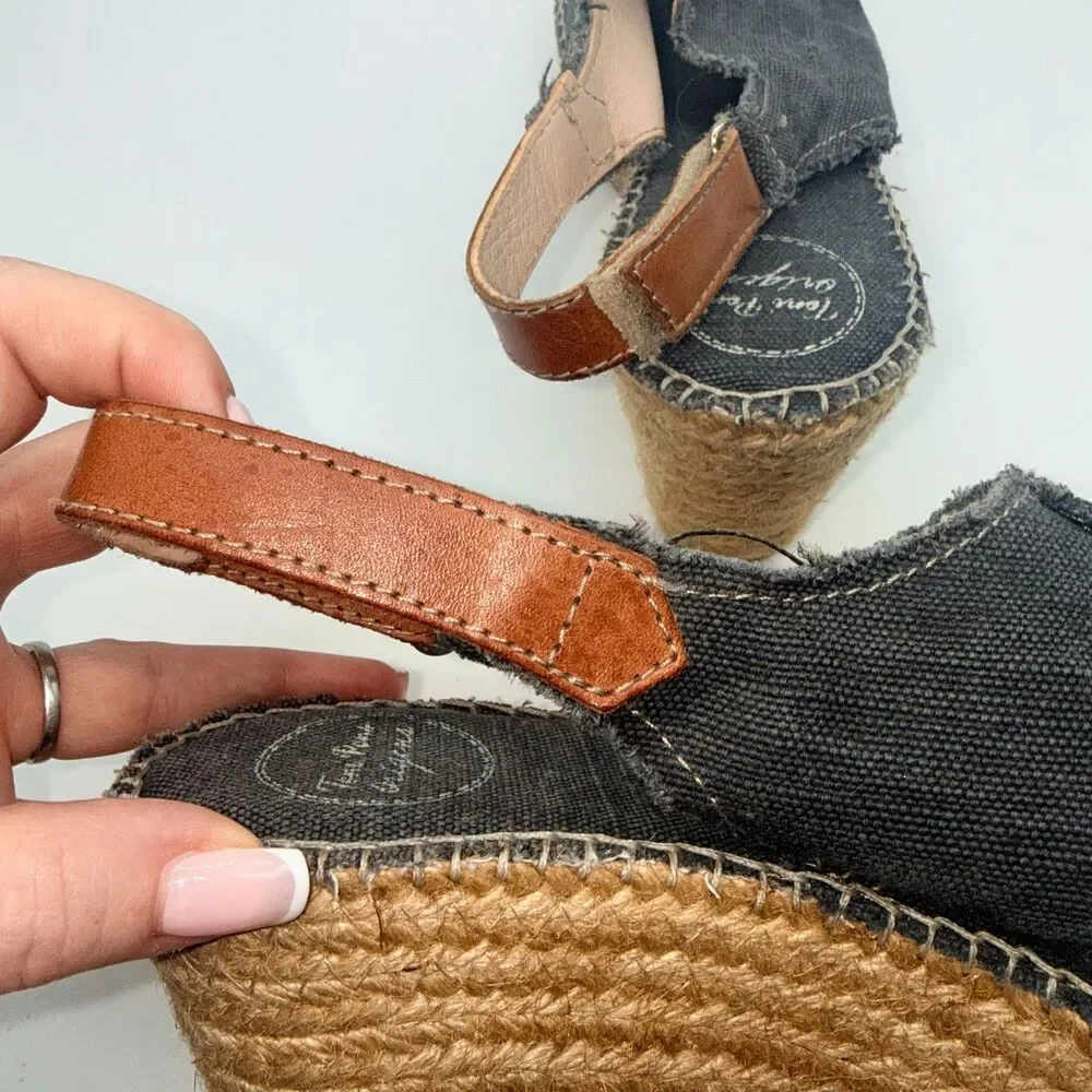 Toni Pons Lugano Espadrille Wedge Slingback Sandal - Black Fabric 39/8-8.5